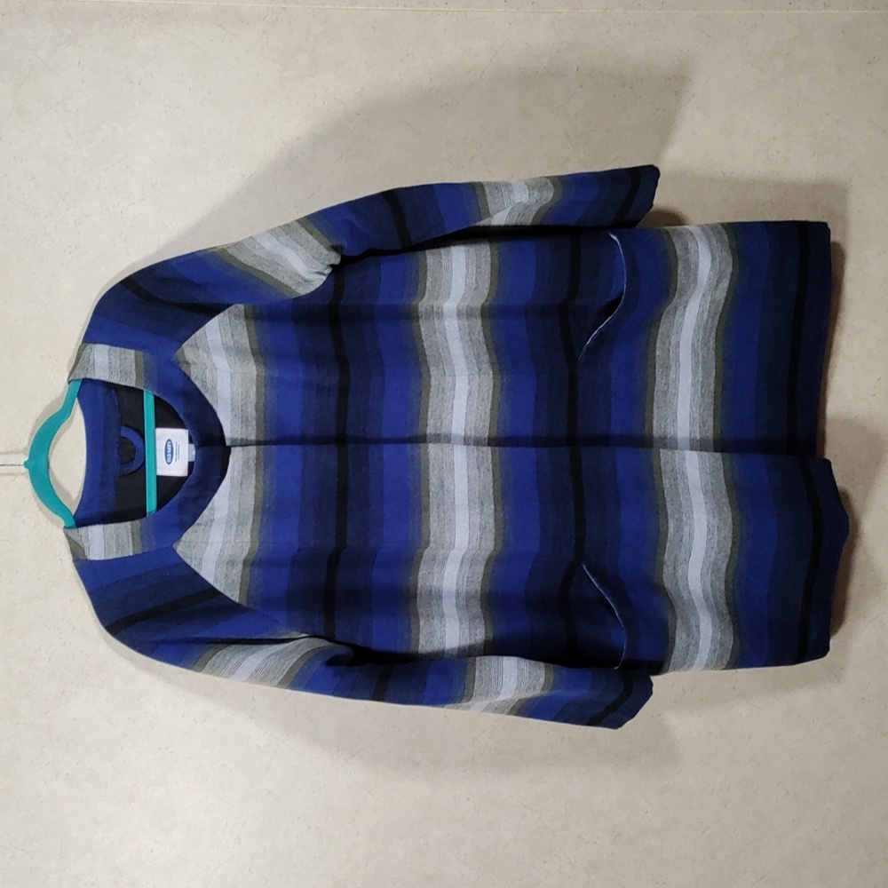 *076 Old Navy blue, black, & gray striped wool blend coat XL CLEARANCE